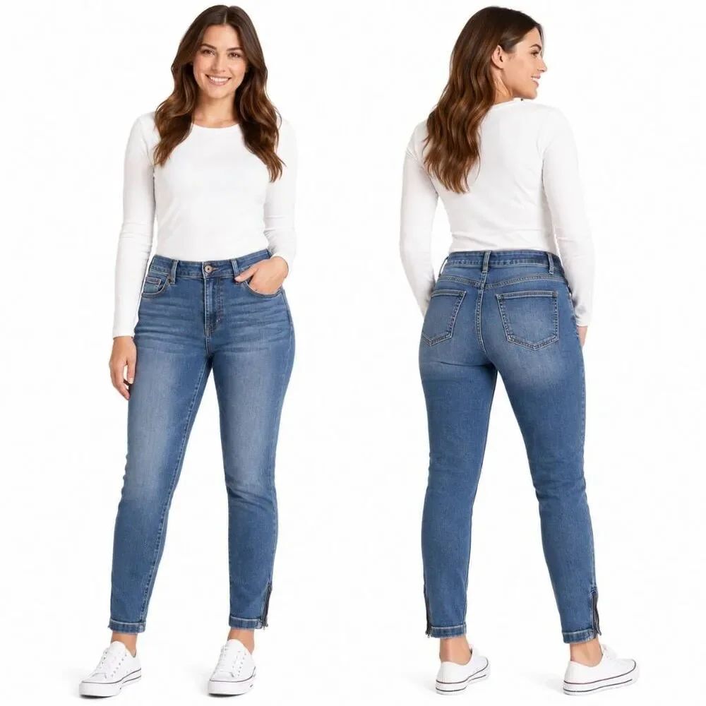 Maurices High Rise Skinny Jeans L-L Light Wash Zip Hem